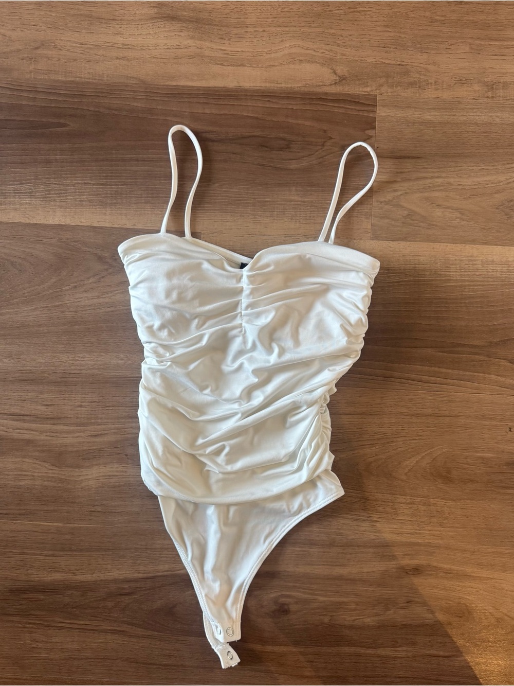 Express White Ruched Strap Bodysuit
